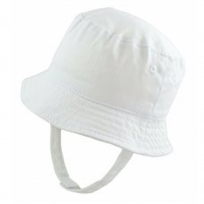 0192-White: Baby Plain White Bucket Hat With Chin Strap (0-12 Months)